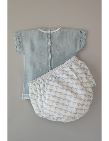 CONJUNTO NIÑO JERSEY CABALLITO Y CUBREPAÑAL, CELESTE NUDE. VERANO 22.