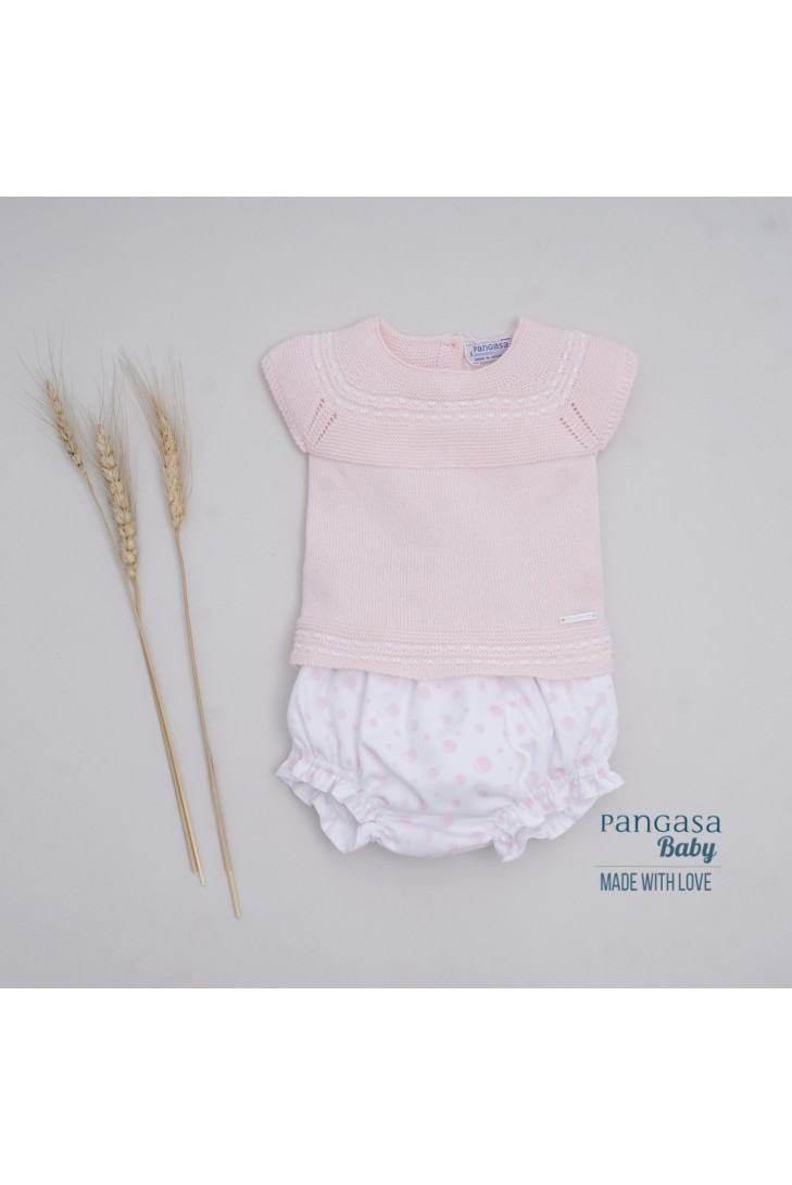 CONJUNTO NIÑA "POMPAS" DE PANGASA BABY, ROSA BEBÉ. VERANO 22.