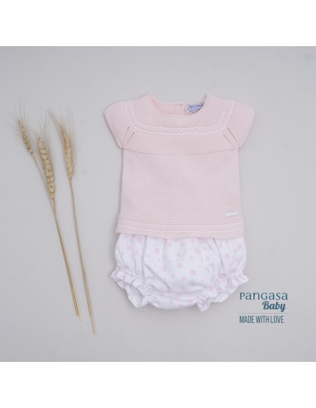 CONJUNTO NIÑA "POMPAS" DE PANGASA BABY, ROSA BEBÉ. VERANO 22.