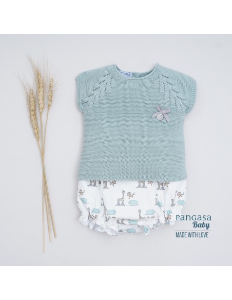 CONJUNTO NIÑA "LITTLE JUNGLE" DE PANGASA BABY, VERDE EMPOLVADO. VERANO 22.