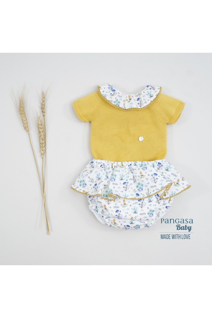 CONJUNTO NIÑA "SPRING LOVER" DE PANGASA BABY, MOSTAZA. VERANO 22.