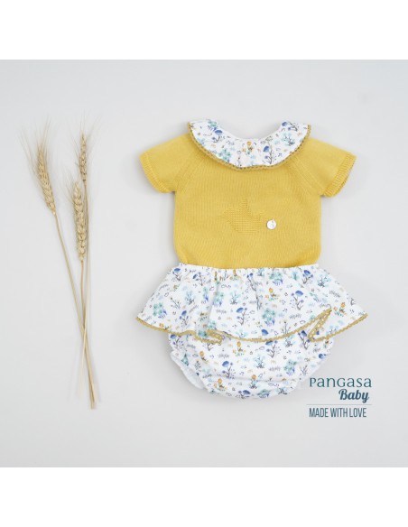 CONJUNTO NIÑA "SPRING LOVER" DE PANGASA BABY, MOSTAZA. VERANO 22.