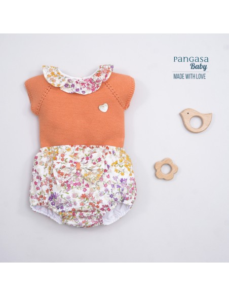 CONJUNTO NIÑA "SWEET OLIVE" DE PANGASA BABY, CORAL. VERANO 22.