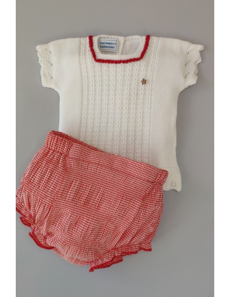 CONJUNTO UNISEX MINI VICHY, BLANCO/ROJO. VERANO 22.