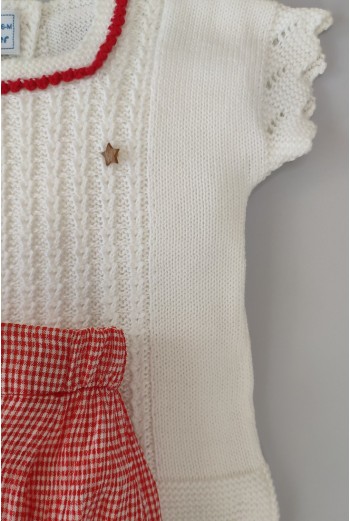 CONJUNTO UNISEX MINI VICHY, BLANCO/ROJO. VERANO 22. 2