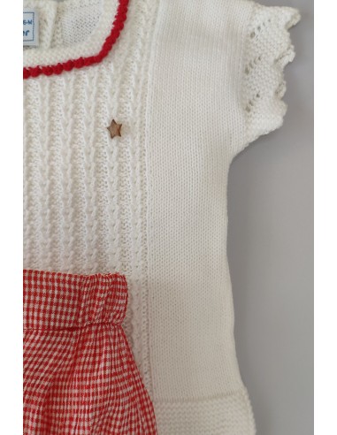 CONJUNTO UNISEX MINI VICHY, BLANCO/ROJO. VERANO 22.