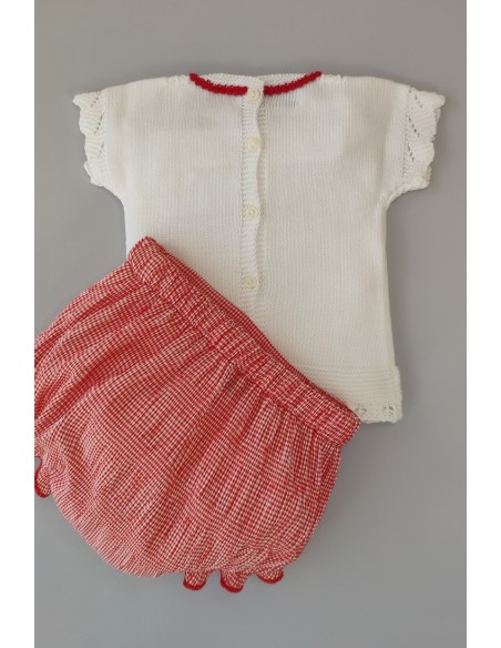 CONJUNTO UNISEX MINI VICHY, BLANCO/ROJO. VERANO 22.