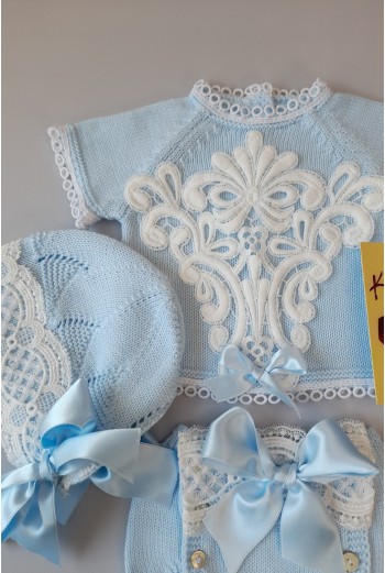 CONJUNTO BEBÉ UNISEX DE PERLÉ, CELESTE. INCLUYE BRAGA Y CAPOTA.VERANO. 2