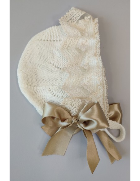 CONJUNTO BEBÉ NIÑA PERLÉ, BLANCO. INCLUYE BRAGA Y CAPOTA. VERANO.