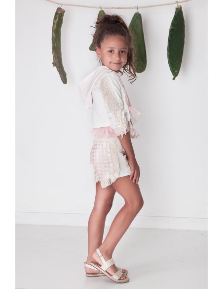 SHORT NIÑA ROSA LENTEJUELAS, BOHOCHIC. VERANO 22.