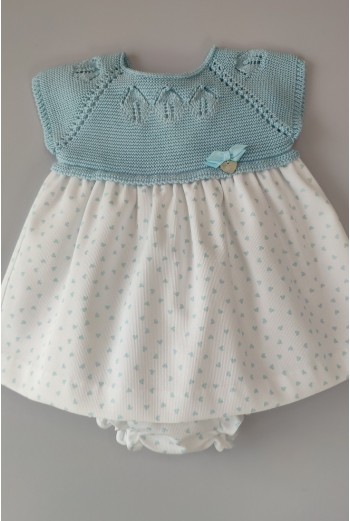 VESTIDO CON BRAGUITA "BLU HEART" DE PANGASA BABY, VERDE AGUA. VERANO 22.