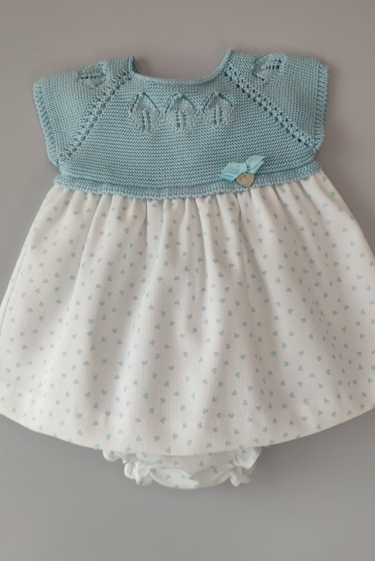 VESTIDO CON BRAGUITA "BLU HEART" DE PANGASA BABY, VERDE AGUA. VERANO 22.