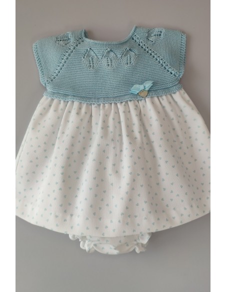 VESTIDO CON BRAGUITA "BLU HEART" DE PANGASA BABY, VERDE AGUA. VERANO 22.