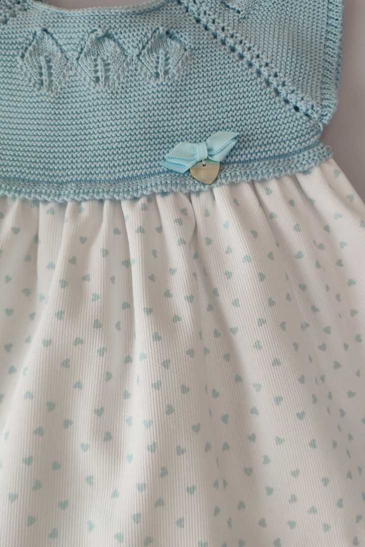 VESTIDO CON BRAGUITA "BLU HEART" DE PANGASA BABY, VERDE AGUA. VERANO 22.