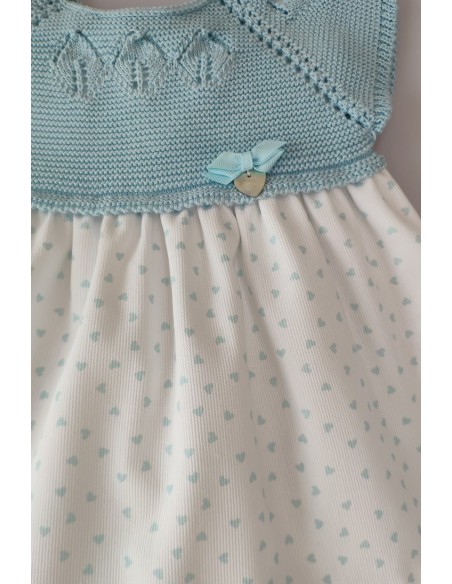 VESTIDO CON BRAGUITA "BLU HEART" DE PANGASA BABY, VERDE AGUA. VERANO 22.