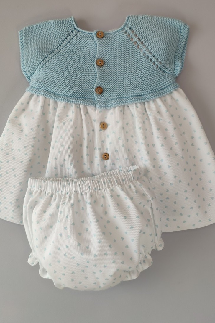VESTIDO CON BRAGUITA "BLU HEART" DE PANGASA BABY, VERDE AGUA. VERANO 22.