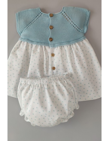 VESTIDO CON BRAGUITA "BLU HEART" DE PANGASA BABY, VERDE AGUA. VERANO 22.