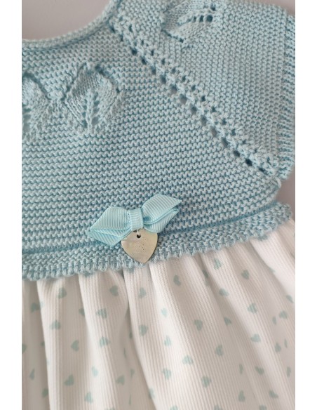 VESTIDO CON BRAGUITA "BLU HEART" DE PANGASA BABY, VERDE AGUA. VERANO 22.