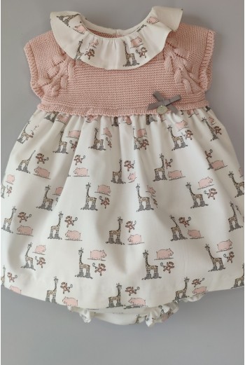 VESTIDO CON BRAGUITA "LITTLE JUNGLE" DE PANGASA BABY, ROSA EMPOLVADO. VERANO 22.