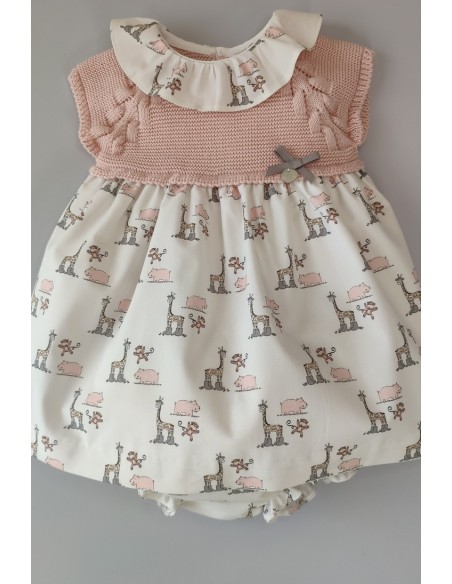 VESTIDO CON BRAGUITA "LITTLE JUNGLE" DE PANGASA BABY, ROSA EMPOLVADO. VERANO 22.