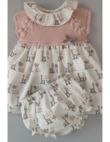VESTIDO CON BRAGUITA "LITTLE JUNGLE" DE PANGASA BABY, ROSA EMPOLVADO. VERANO 22.