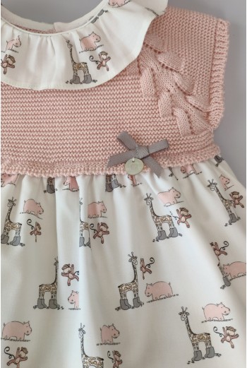 VESTIDO CON BRAGUITA "LITTLE JUNGLE" DE PANGASA BABY, ROSA EMPOLVADO. VERANO 22. 2