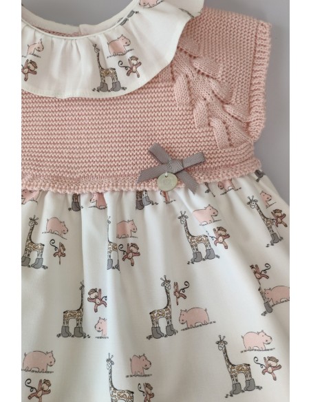 VESTIDO CON BRAGUITA "LITTLE JUNGLE" DE PANGASA BABY, ROSA EMPOLVADO. VERANO 22.