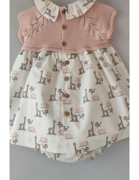 VESTIDO CON BRAGUITA "LITTLE JUNGLE" DE PANGASA BABY, ROSA EMPOLVADO. VERANO 22.