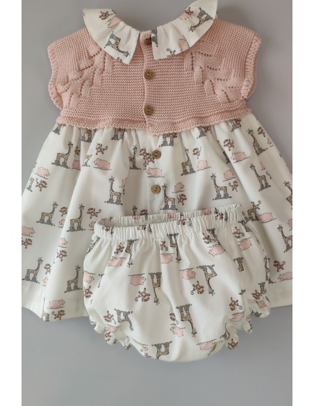VESTIDO CON BRAGUITA "LITTLE JUNGLE" DE PANGASA BABY, ROSA EMPOLVADO. VERANO 22.