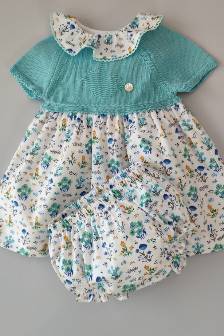 VESTIDO CON BRAGUITA "SPRING LOVER" DE PANGASA BABY, TURQUESA. VERANO 22.
