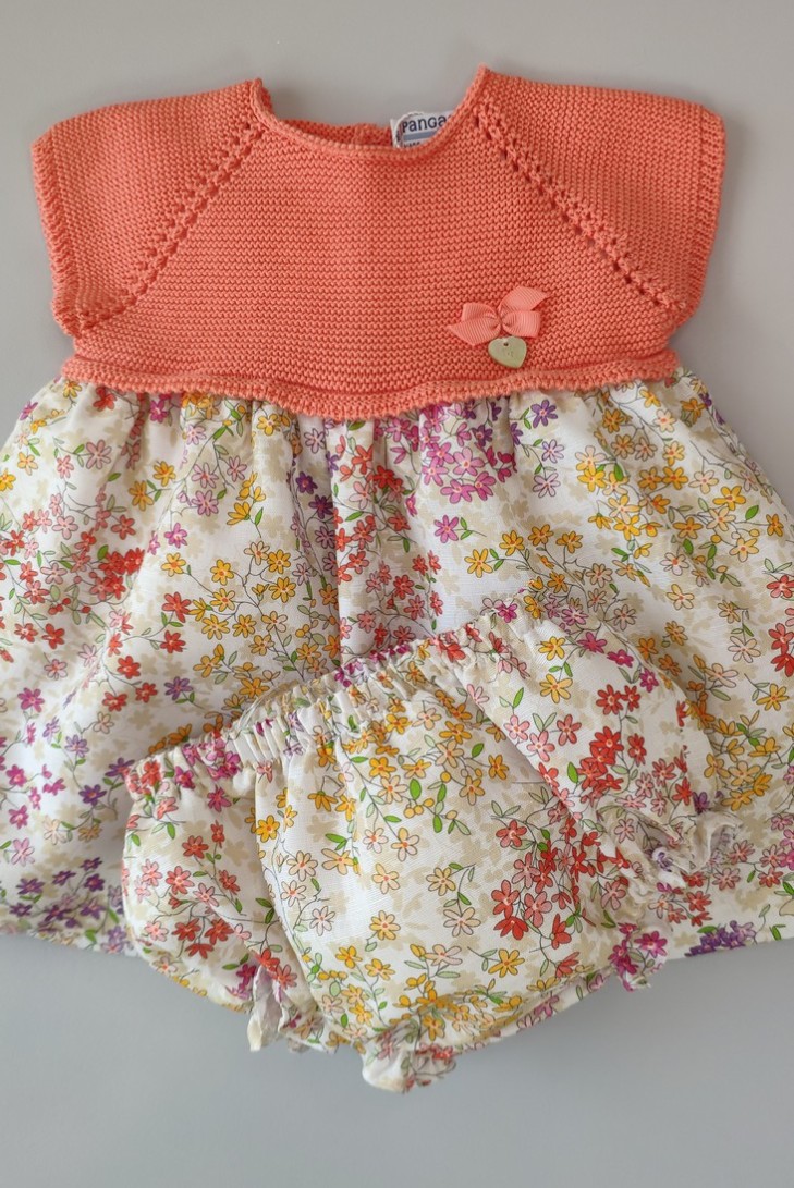 VESTIDO CON BRAGUITA "SWEET OLIVE" DE PANGASA BABY, CORAL. VERANO 22.