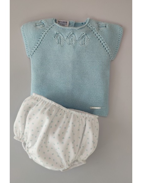 CONJUNTO NIÑO "BLU HEART" DE PANGASA BABY,VERDE AGUA. VERANO 22.