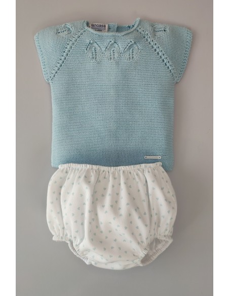 CONJUNTO NIÑO "BLU HEART" DE PANGASA BABY,VERDE AGUA. VERANO 22.