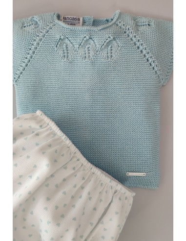 CONJUNTO NIÑO "BLU HEART" DE PANGASA BABY,VERDE AGUA. VERANO 22.