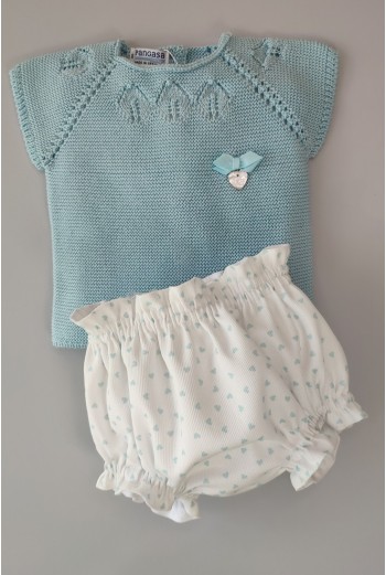 CONJUNTO NIÑA "BLU HEART" DE PANGASA BABY, VERDE AGUA. VERANO 22. 2