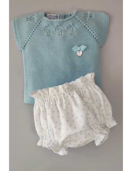 CONJUNTO NIÑA "BLU HEART" DE PANGASA BABY, VERDE AGUA. VERANO 22.