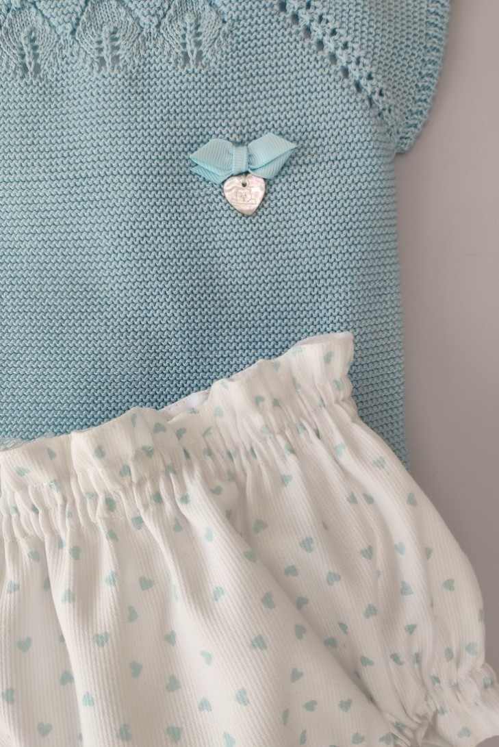 CONJUNTO NIÑA "BLU HEART" DE PANGASA BABY, VERDE AGUA. VERANO 22.
