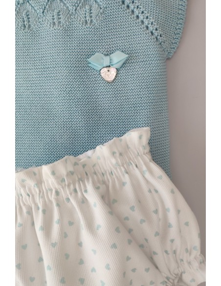 CONJUNTO NIÑA "BLU HEART" DE PANGASA BABY, VERDE AGUA. VERANO 22.