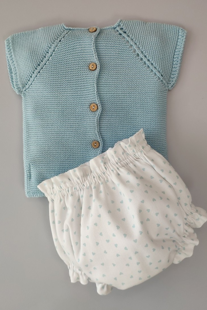 CONJUNTO NIÑA "BLU HEART" DE PANGASA BABY, VERDE AGUA. VERANO 22.