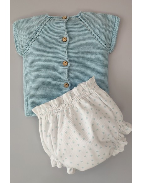 CONJUNTO NIÑA "BLU HEART" DE PANGASA BABY, VERDE AGUA. VERANO 22.