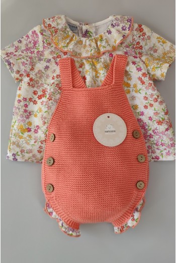 CONJUNTO PETO NIÑA "SWEET OLIVE" DE PANGASA BABY, CORAL. VERANO 22. 2