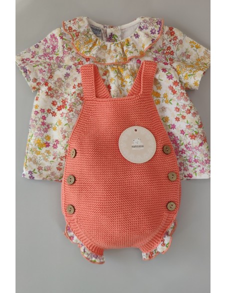 CONJUNTO PETO NIÑA "SWEET OLIVE" DE PANGASA BABY, CORAL. VERANO 22.
