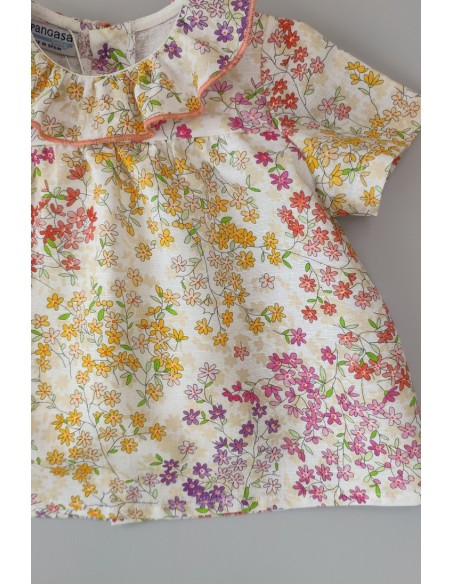 CONJUNTO PETO NIÑA "SWEET OLIVE" DE PANGASA BABY, CORAL. VERANO 22.