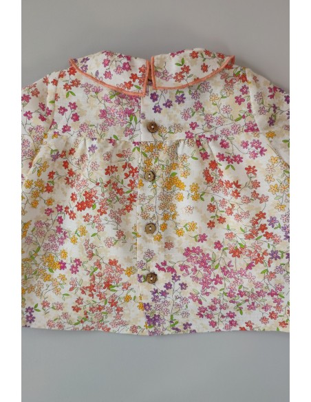 CONJUNTO PETO NIÑA "SWEET OLIVE" DE PANGASA BABY, CORAL. VERANO 22.