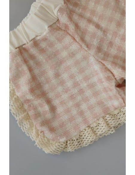SHORT NIÑA ROSA LENTEJUELAS, BOHOCHIC. VERANO 22.
