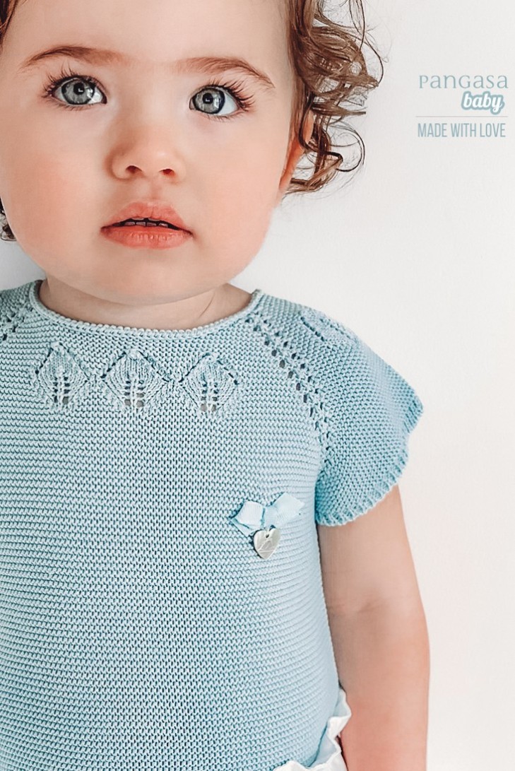 CONJUNTO NIÑA "BLU HEART" DE PANGASA BABY, VERDE AGUA. VERANO 22.