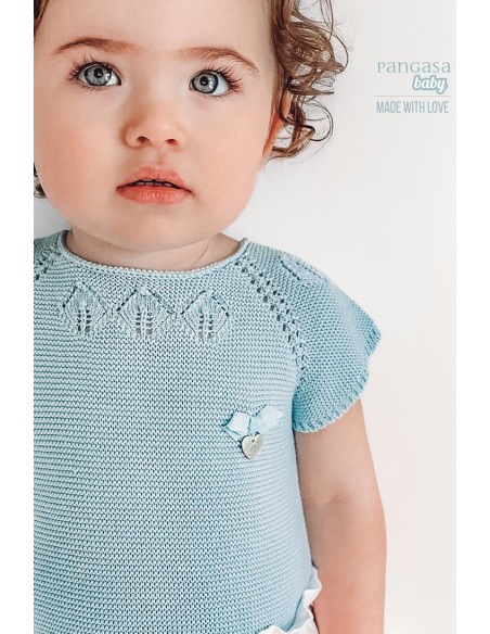 CONJUNTO NIÑA "BLU HEART" DE PANGASA BABY, VERDE AGUA. VERANO 22.
