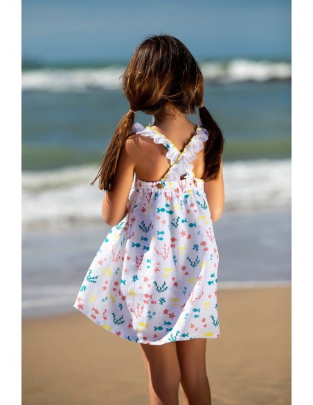 VESTIDO CON PUNTILLAS  PECES. KIDS CHOCOLATE.VERANO 22.