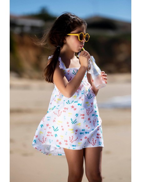 VESTIDO CON PUNTILLAS  PECES. KIDS CHOCOLATE.VERANO 22.