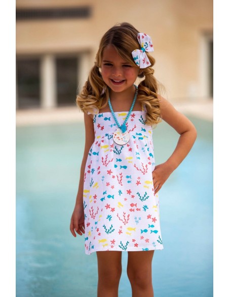 VESTIDO CON PUNTILLAS  PECES. KIDS CHOCOLATE.VERANO 22.